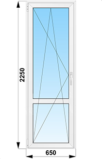 Балконная  дверь поворотно-откдная стеклянная  с импостом 650x2250